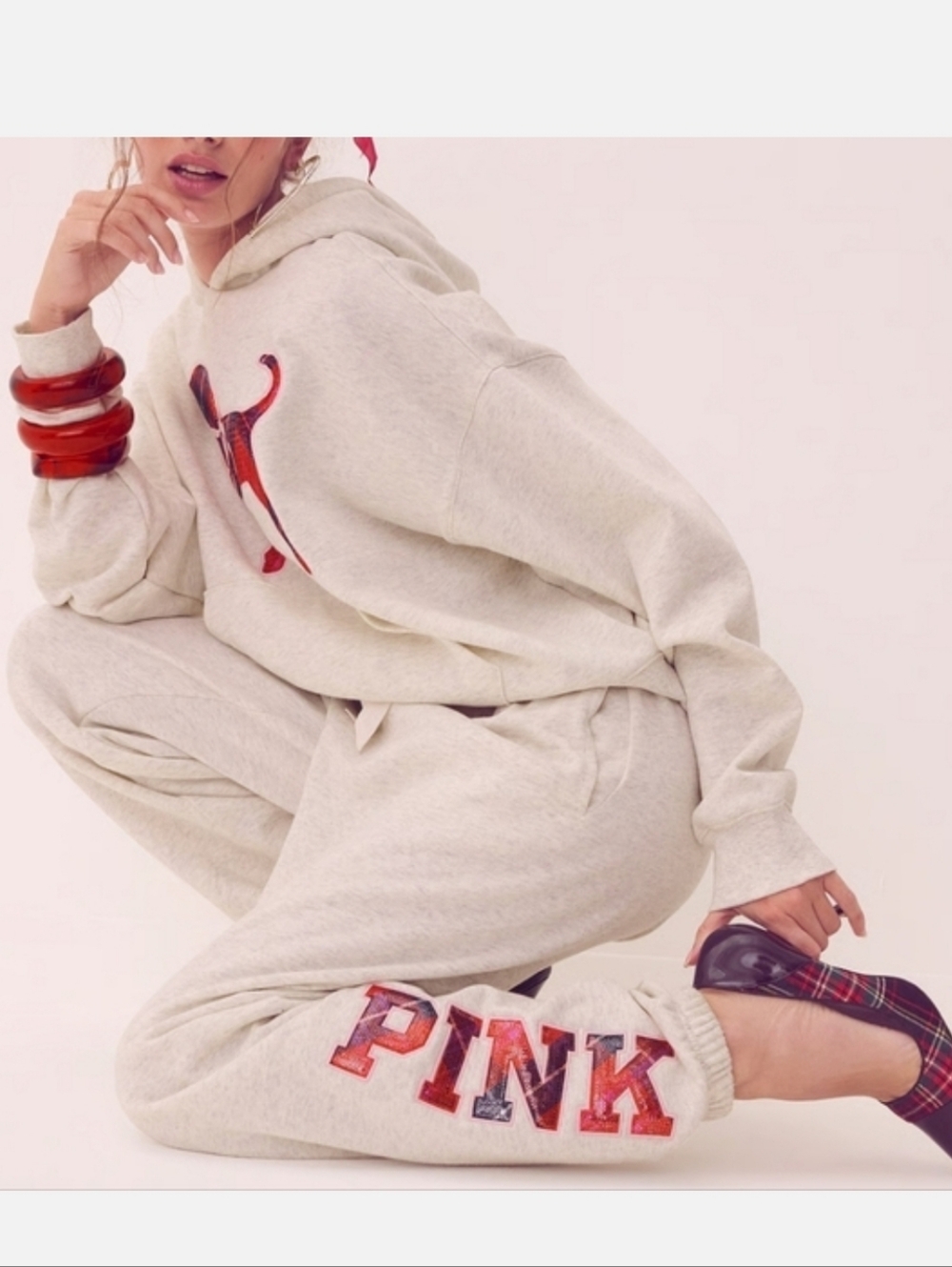 NWT LoveShackFancy PINK Victoria's Secret Jogger Sweatpant Snow Heather M Short